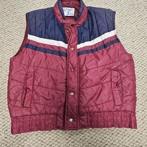 VTG 70s Alpine Ski Puffer Vest Snap Front Nylon Quilted Maroon Blue